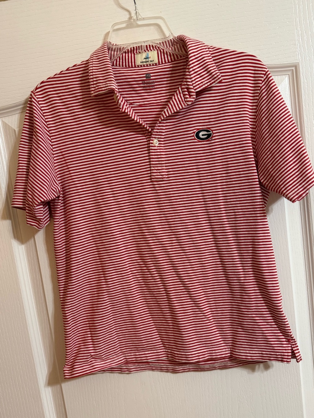 University of Georgia UGA johnnie-O Red and White Striped Kids Polo with G Logo